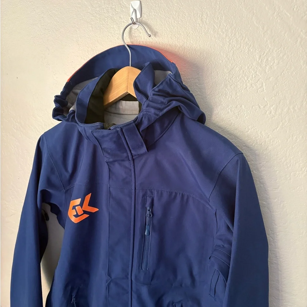 Helly Hansen Dark Blue and Orange Free Ride Team Ski Jacket Hooded Size 14